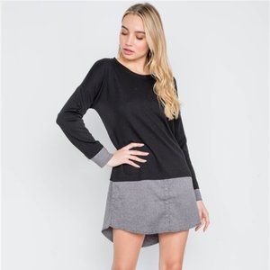 Black Knit Combo Long Sleeve Sweater Dress